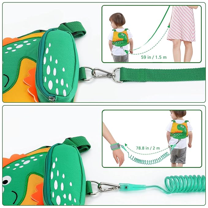 Accmor Toddler Harness Leash with Anti Lost Wrist Link, Cute Dinosaur Kids Harnesses with Wristband Bracelet Leashes Strap Tether for Baby Boys Walking (Yellow)