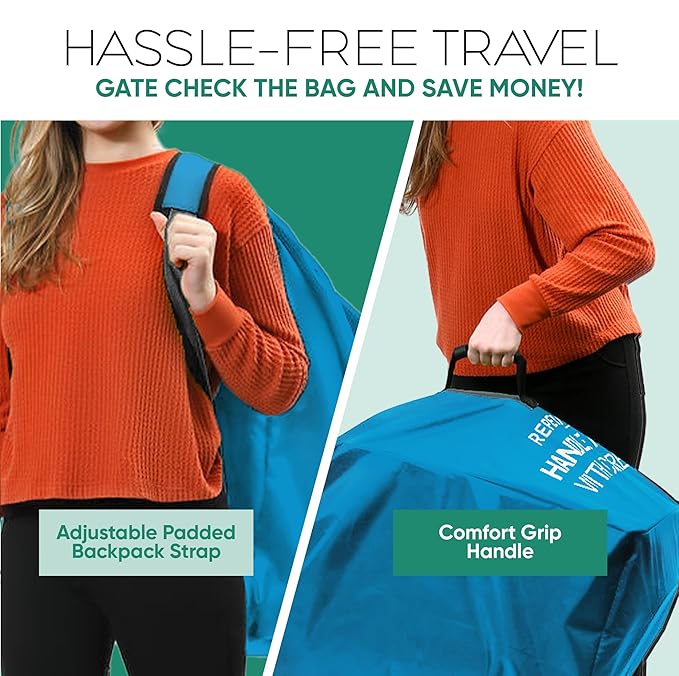 reperkid Large Stroller Bag for Airplane Travel, Blue, 47" H x 24" W x 15" D, Fits Most Large, Single, Double, Jogging Strollers – Premium Waterproof Cover, Adjustable Shoulder Straps