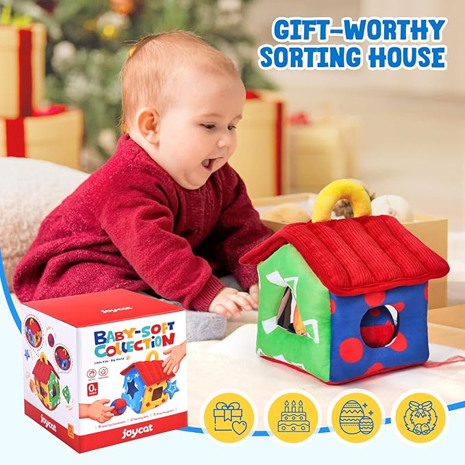 JoyCat Infant Toys 6-12 Months, Soft Sensory Toy with 4 Fabric Shapes, Baby Learning Shape Sorter for 3 4 5 6 7 8 9 10 11 12-18 Months, Baby Shower Birthday Gift Boy Girl
