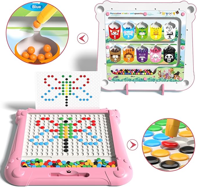 2-IN-1 Large Magnetic Drawing Board for Toddlers Kids, Magnetic Color and Number Maze, Magnetic Dot Art Board for Kids, Montessori Education Travel Toys for Boys Girls Age 3 4 5 6 7 8 Years Old