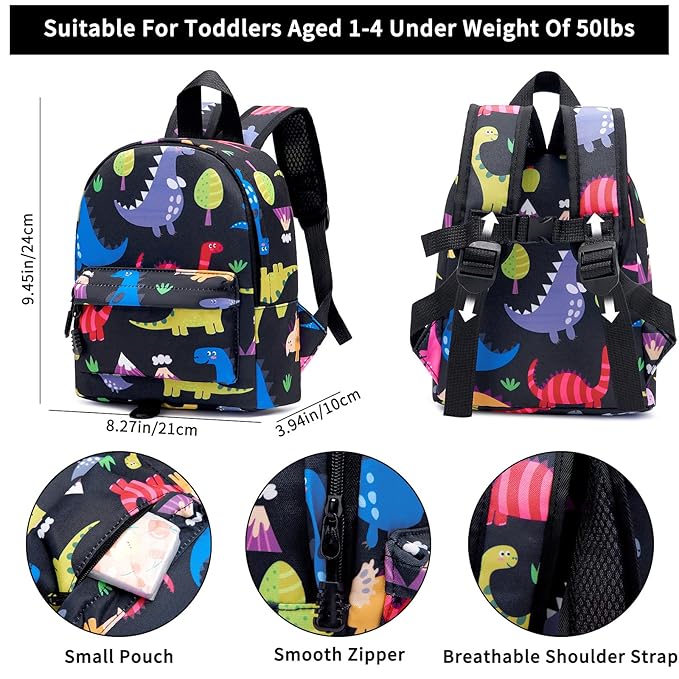 Accmor Toddler Leash Baby Dinosaur Backpack Harness with Anti Lost Wrist Link, Cute Mini Child Daycare Bag with Tether Hold Kids Close While Outdoor Walking for Baby Boys Girls