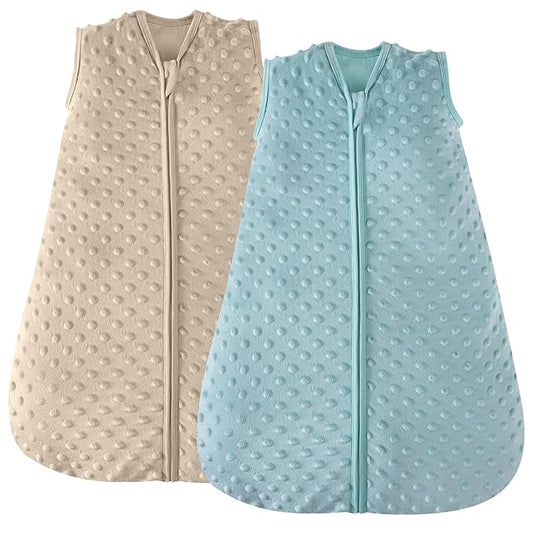 JELLYMONI Fleece Baby Sleep Sack 6-12 Months, 1.5 Tog Warm Winter Baby Wearable Blanket with Plush Dots and 2-Way Zipper, Cotton Toddler Sleep Sack