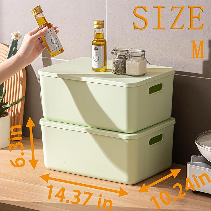 4 pack large plastic White storage bins Baskets, Toy Box Chest with Lids and Handle，Organizer Containers for Baby，Kids,snacks,Nursery，Shelves，Playroom, Bedroom，Office,Closet，home