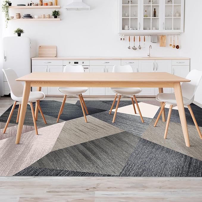 HOMFINE Washable Modern Area Rug - Geometry Style 8x10 Rugs for Living Room, Bedroom, Machine Washable Rug Soft Non Slip Non Shedding Area Rug - Green, 8'x10'