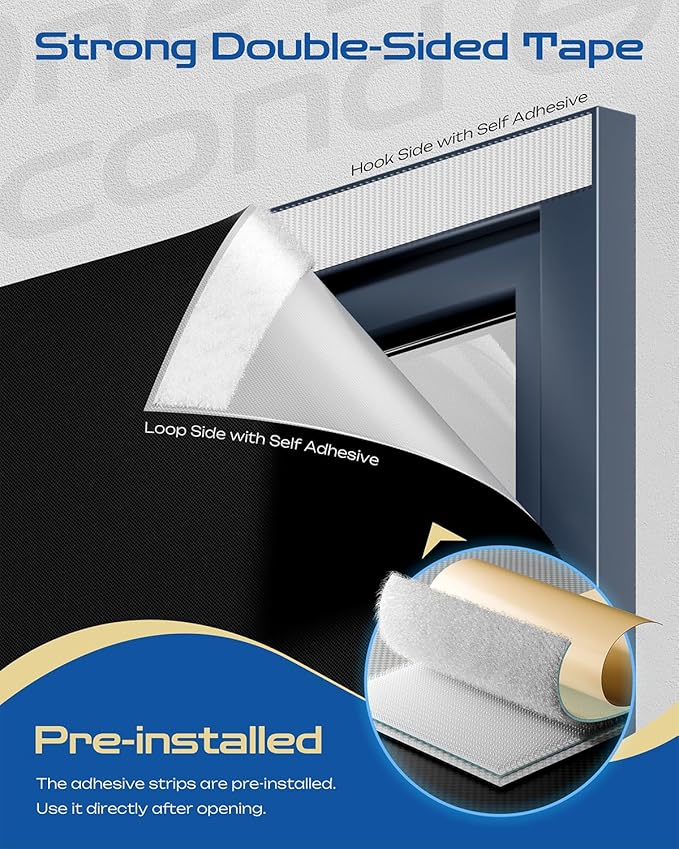 42" W x 84" L 100% Portable Blackout Curtains, Total Darkness No-Drill Black Out Window Cover,Temporary Blackout Shades with Hook & Loop Tape, for Bedroom, Nursery, Dorm, Travel (Black)