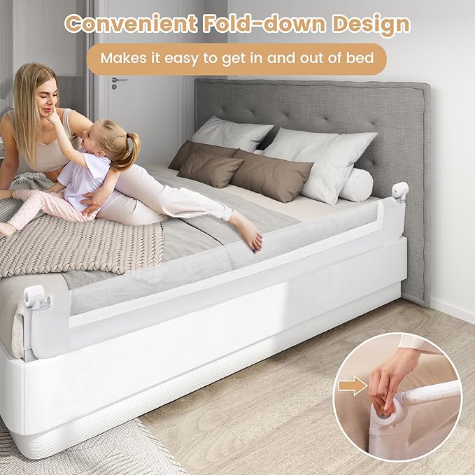 HONEY JOY Bed Rail for Toddlers, Extra Long, Foldable Portable Swing Down Safety Bed Guard Rail, Toddler Bed Rails for Crib, King Queen Full Twin Size Bed Mattress (White, 1 Pack, 71 Inch)
