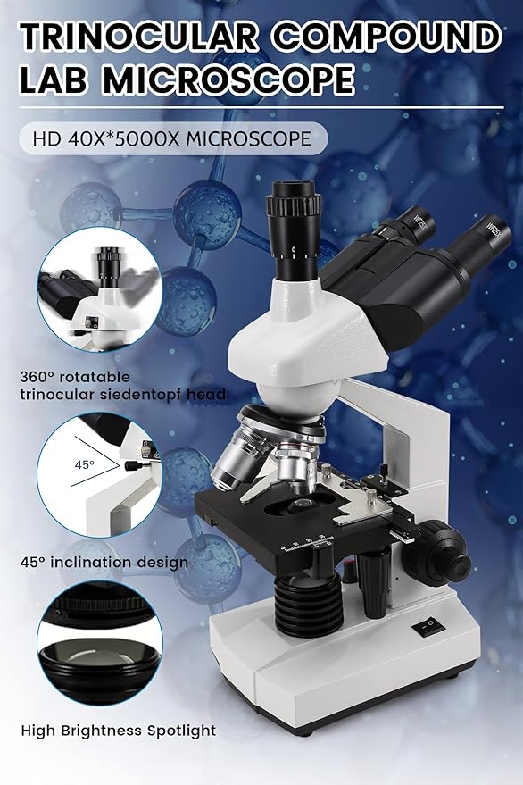 40X-5000X Microscopes trinocular for Kids Students Adults, with Prepared Slides 30p, Microscope Accessories, Compound trinocular Microscope,Microscopes for School Laboratory