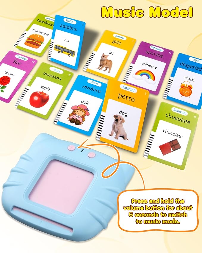 510 Words Spanish Flash Cards for Kids, Autism Toys for Toddlers 2-3 Years Old, Speech Therapy Toys, Educational Learning Flash Cards for Boys and Girls Blue(Spanish/English/Bilingual)