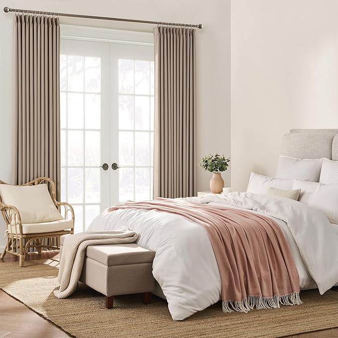 KEQIAOSUOCAI Pinch Pleated Curtains 132 Inch Long 11 FT Tall Curtains for Living Room Bedroom Thermal Memory Trained Pleated Viral Window Drapes with Hooks(Khaki,40W x 132L x 2 Panels)