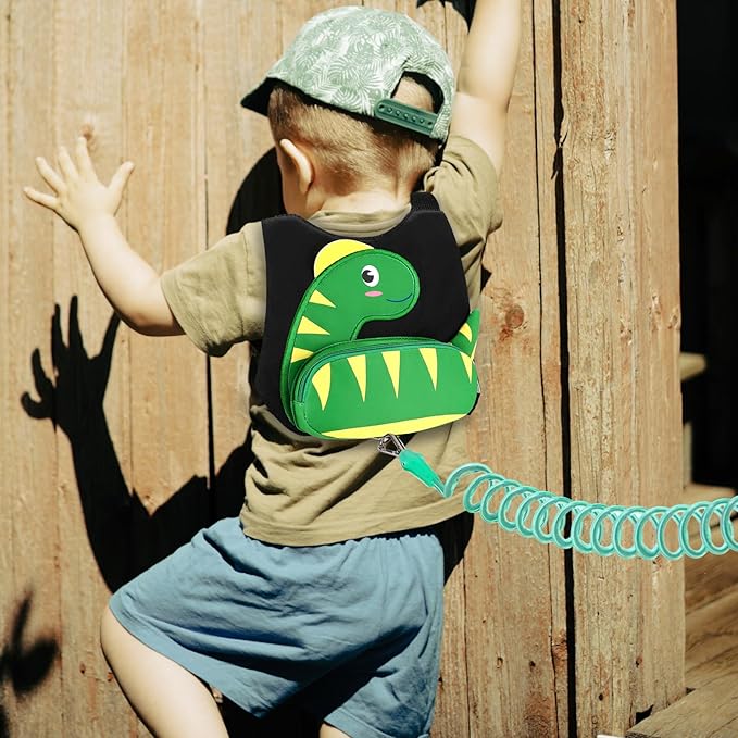 Accmor Toddler Harness Leash + Anti Lost Wrist Link, Cute Dinosaur Kids Harness with Leash, Adorable Child Harness Leash Wristband Strap Belt Protector for Baby Boys Girls to Outdoor Travel