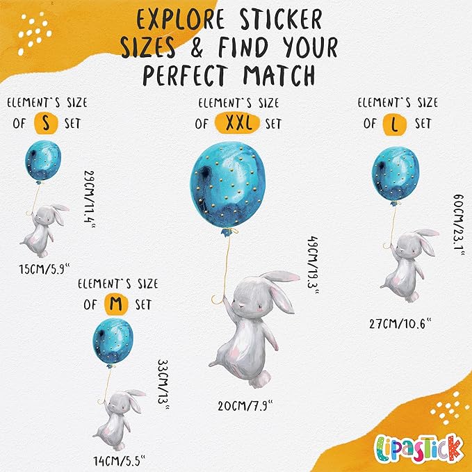 Hot Air Balloon Wall Decals by Lipastick - Peel and Stick Animal Stickers Raccoon, Fox, Koala, Panda for Kids Room, Nursery, Playroom, Bedroom - Removable Wall Decor for Boys, Girls, Babies - XXL Size