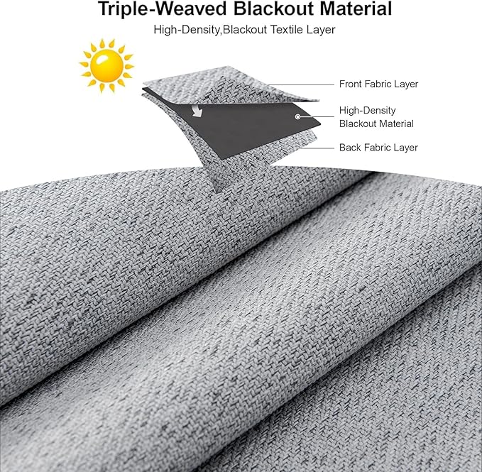 Joydeco Faux Linen Blackout Curtains for Bedroom,Light Grey Blackout Curtains 90 inches Long,100% Blackout Solid Thermal Insulated Window Drapes Luxury Decor for Living Room（W52xL90 Inch,Light Grey）