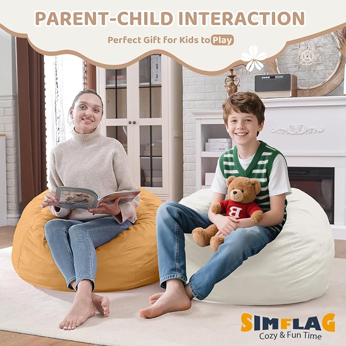 2FT Bean Bag Chair, Comfy Bean Bag Chairs with Memory Foam Filled, Fluffy Beanbag Sofa with Dutch Velvet Cover, Teardrop BeanBag Chairs for Living Room, Playroom - Beige