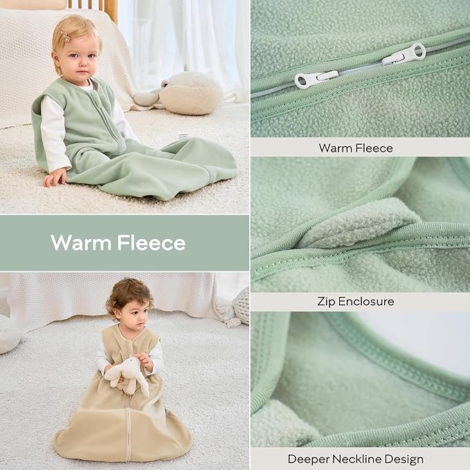 JELLYMONI Fleece Baby Sleep Sack 0-6 Months, 2 Pack 1.5 TOG Baby Wearable Blanket Winter Infant Sleep Sack with 2-Way Zipper, Warm Toddler Sleep Sack