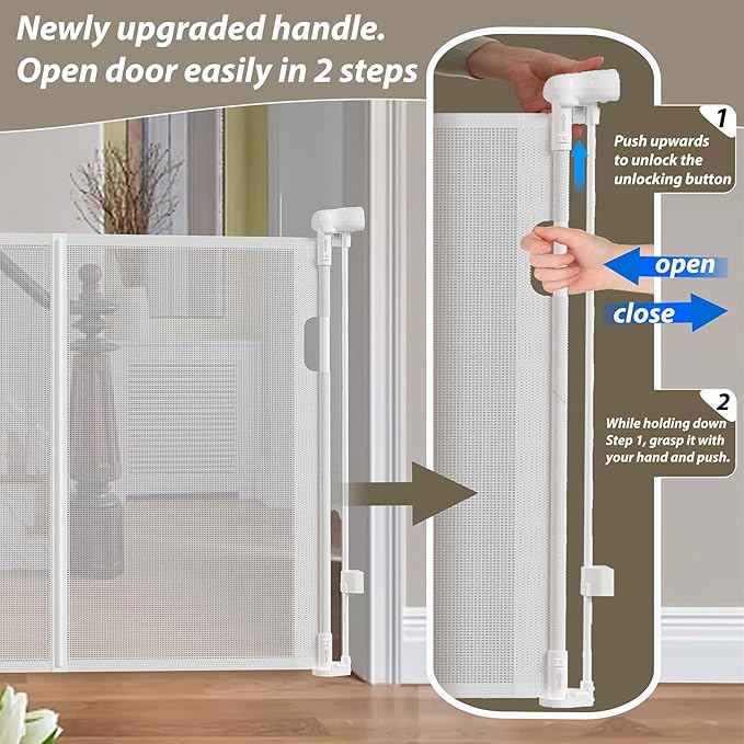 150" Extra Wide Retractable Baby Gates Dog Gate for Large Opening, 41" Extra Tall Mesh Pet Gate, Long Child Safety Gates with Fiberglass Rods for Stairways, Doorways, Hallways - Indoor/Outdoor Use