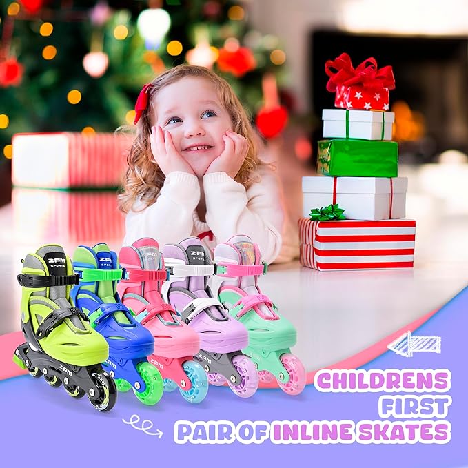 2PM SPORTS Inline Skates with Light Up Wheels, Roller Skates Blades for Boys Girls Kids Ages 5-8 8-12 4-6 6-12, Size Adjustable Beginner Blades Roller Skates