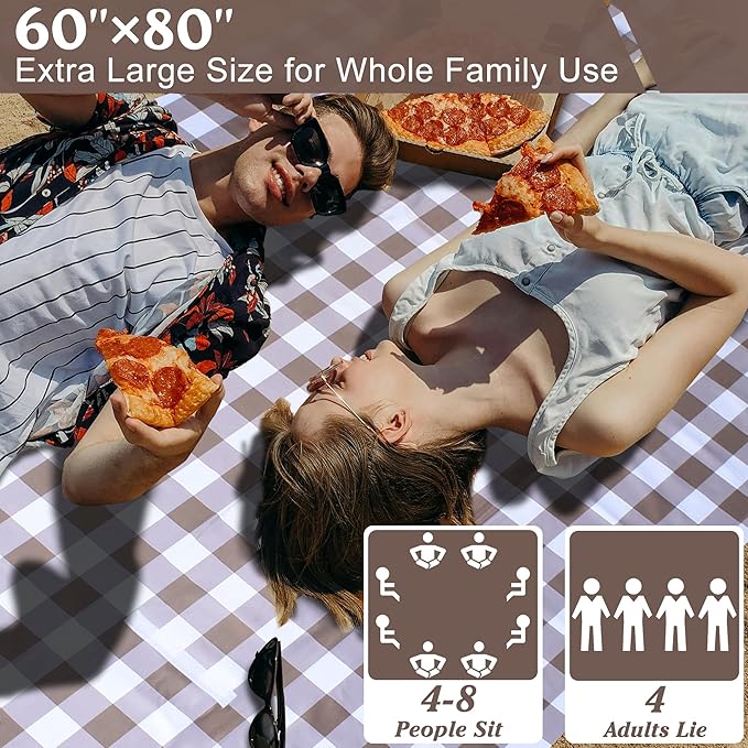 80"x60" Waterproof Sandproof Picnic Mat - Portable Foldable Outdoor Blanket for Beach, Park, Travel & Indoor Use - Lightweight Compact Design, Easy-Carry (Light Brown)