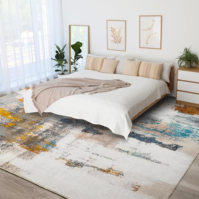 Kelarea Living Room Rug, 5x7 Rug Modern Abstract Washable Rugs Grey Faux Wool Vintage Carpets, Non Slip Rug for Bedroom, Dining Room, College Dorm, Kids Playroom, Home Office