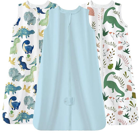 TotAha Cute Dinos Sleep Sack 6-12 Months 3 Pack, Buttery Soft Swaddle Transition Wearable Blanket Baby Sleeping Bag, 0.5 TOG