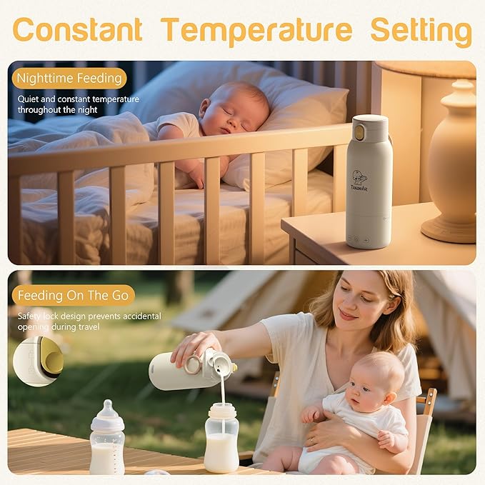Portable Bottle Warmer for Travel, Removable Bottle Warmer for Formula, Breast Milk & Water, 17oz Large Capacity Baby Milk Warmer with Fast Heating, Baby Bottle Warmer On The Go for Outdoor