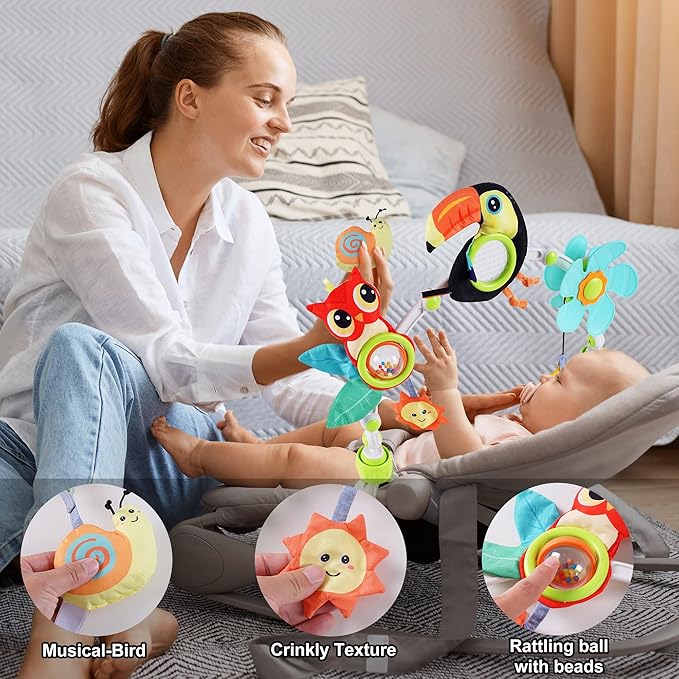 Adjustable Arch Bassinet Toys for Infant & Toddlers, Stroller Arch, Baby Crib Toys with Fascinating Hanging for Stimulating Baby’s Senses and Developing Motor Skills