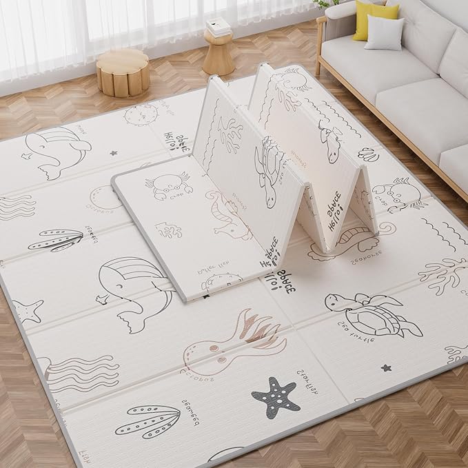 79x71 Foldable Play Mat for Baby, Extra Large Foam Play Mat Tummy Time and Crawling Mat, Waterproof & Anti-Slip Reversible Portable Baby Floor Mat for Infant, Toddler