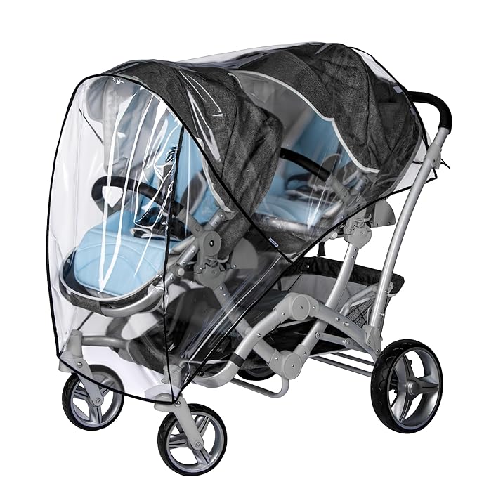 bemece Double Stroller Rain Cover, Weather Shield Double Stroller for Front and Rear Seats Twin Stroller, Baby Outdoor Activities Accessories, Protects Children from Rain, Snow, Wind
