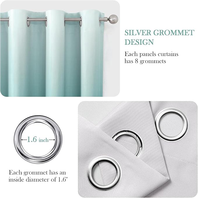 HOMEIDEAS Teal Ombre Blackout Curtains 52 X 63 Inch Length Gradient Room Darkening Thermal Insulated Energy Saving Grommet 2 Panels Window Drapes for Living Room, Bedroom