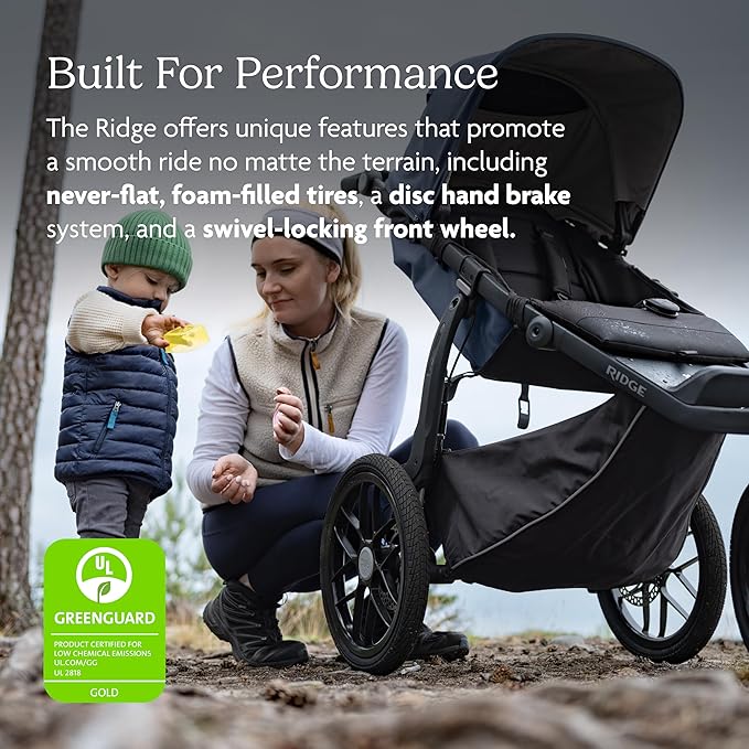 UPPAbaby Ridge Jogging Stroller/Durable Performance Jogger with Never-Flat Tires/Built for Walking, Running, Hiking/Water Bottle Holder & Basket Cover Included/Gwen (Green Mélange/Carbon Frame)