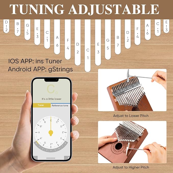 Kalimba Thumb Piano 17 Keys Instrument: Portable Mbira Finger Pianos Musical Gifts for Kids Adults Beginners - Mahogany Wood Handheld Piano with Tune Hammer, Music Book