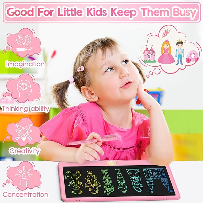 Hockvill LCD Writing Tablet for Kids 12 Inch, Toys for Boys Girls Drawing Pad for 3 4 5 6 7 Year Old Kids Toys, Toddler Erasable Doodle Board Travel Essentials, Children’s Day Gift for Kids - Pink
