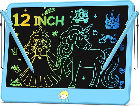 Hockvill LCD Writing Tablet for Kids 12 Inch, Toys for Boys Girls Drawing Pad for 3 4 5 6 7 Year Old Kids Toys, Toddler Erasable Doodle Board Travel Essentials, Children’s Day Gift for Kids - Blue