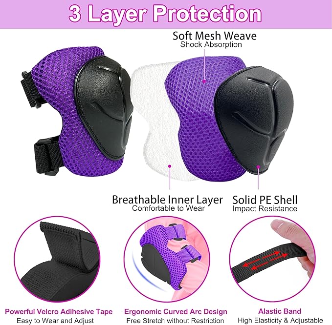 Kids Bike Helmet with DIY Stickers and Knee Pads Elbow Pads Wrist Guard Set for Ages 3-8-14 Toddler Boys Girls Helmet for Roller Skates Cycling Skateboarding Bicycle Scooter