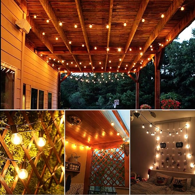 GOOTHY 50Ft G40 LED Outdoor String Lights, Waterproof with 52 Shatterproof Globe Bulbs, Hanging Backyard Lights for Party Cafe Balcony Porch Commercial Decorations - Black