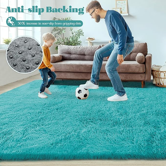 5x7 Area Rug for Living Room: Fluffy Shag Soft Washable Rugs Fuzzy Plush Indoor Carpet for Bedroom Nursery Playroom Dorm Kids Girls Boys Room (Teal Blue, 5'x7')