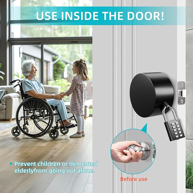 2 Pack Door Lockout Device, Child Proof Door Knob Covers with Combination Padlock, Door Handle Lock for Dementia Elderly Safety, Temporary Door Lock - Black