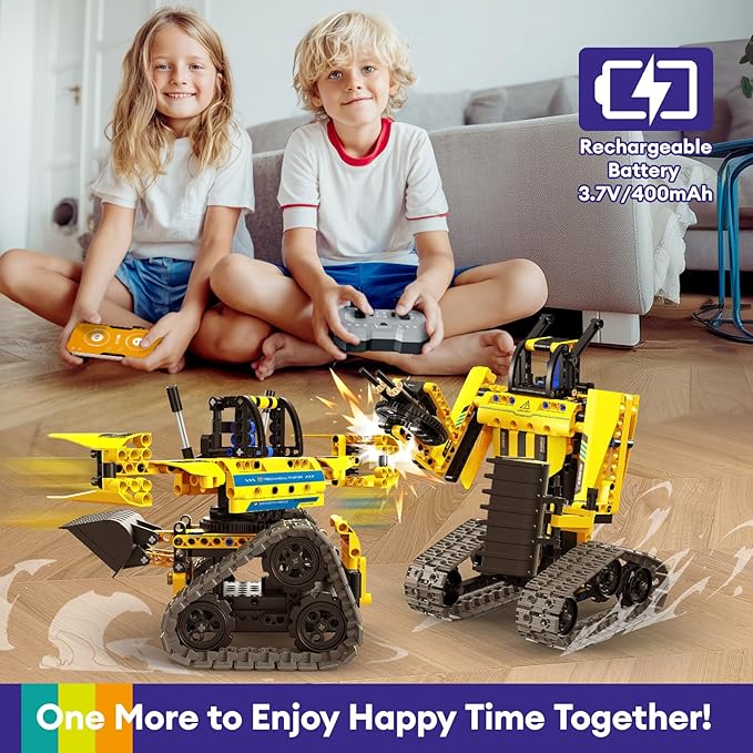 5 in 1 Building Toys STEM Robotics Kit, 430 PCS Blocks RC Robot Erector Sets, APP & Remote Control Excavator Science Kits for Kids Age 6 7 8 9 10 11 12-14, DIY Educational Gift for Boys & Girls