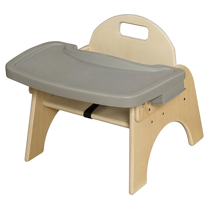 9”H Montessori Wooden Feeding Chair with Safety Harness for Toddlers to Teens, Kids Dining
