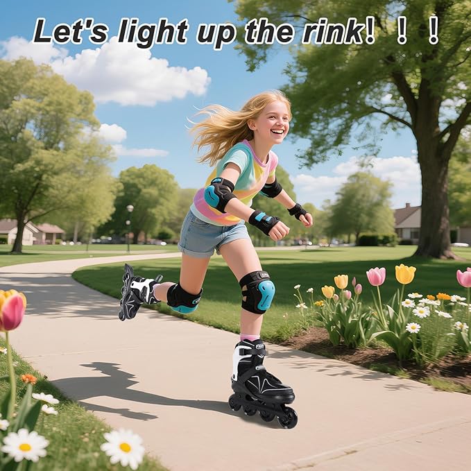 Kids Adjustable Inline Skates Ages 4-12, Youth Inlie Skates for Girls Boys 5-8 8-12 with Full Light Up Wheels, Beginner Women Adult Skates