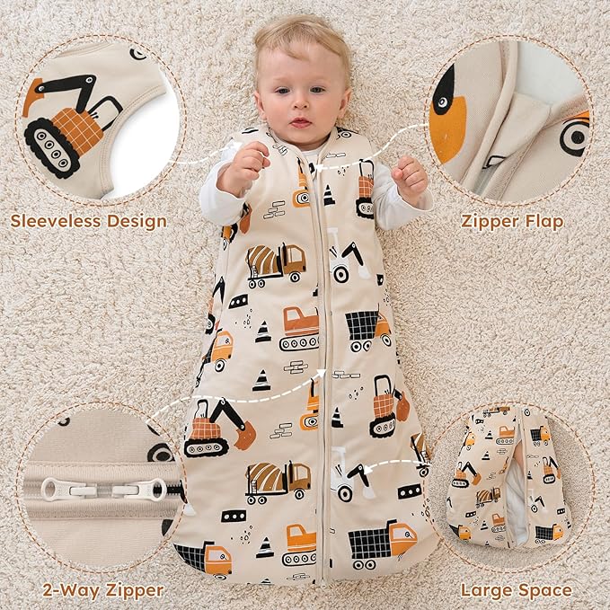 Yoofoss Baby Sleep Sack 6-12 Months, 1.5 Tog Baby Wearable Blanket with 2-Way Zipper, 100% Cotton Organic Fabric Winter Infant Sleeping Sack, Warm Soft Comfy
