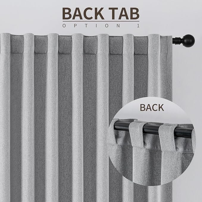 Joydeco Faux Linen Blackout Curtains for Bedroom,Light Grey Blackout Curtains 96 inches Long,100% Blackout Sound Proof Thermal Insulated Window Drapes Luxury Decor（W52xL96 Inch,Light Grey）