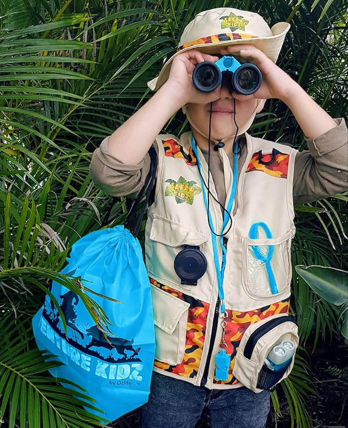 Adventure Kidz - Outdoor Exploration Kit, Children’s Toy Binoculars, Torch, Compass, Whistle, Magnifying Glass, Backpack. Great Kids Gift Set for Camping, Hiking, Educational and Pretend Play.