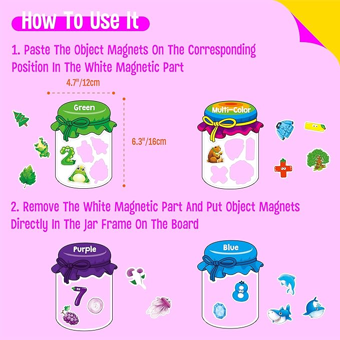 12 Pieces Magnetic Color Sorting Toys, 60 Color, Number & Math Symbol Magnets Early Educational Sorting Set for Refrigerator Whiteboard Baby Toddlers Kids