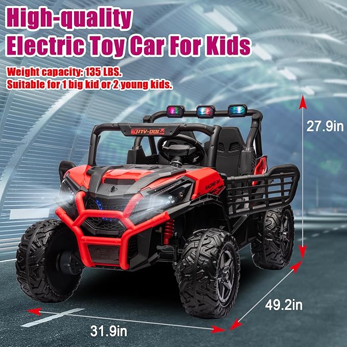 24V Kids Electric Toy Car,2 Seater Kids Toy Car with Remote Control,4WD Electric Power Vehicles Wheels for 3+Years Boys Girls,Ride on Toy for Girl(Red)