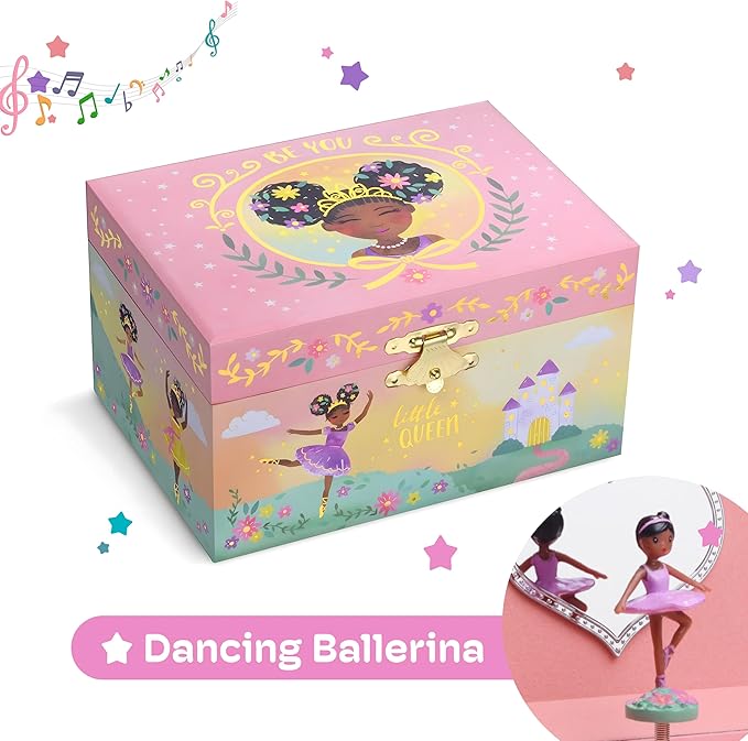 Jewelkeeper Jewelry Box for Girls - Black Ballerina Doll & Music Box - Swan Lake Tune - Jewelry Organizer - 6x5x4-Inch