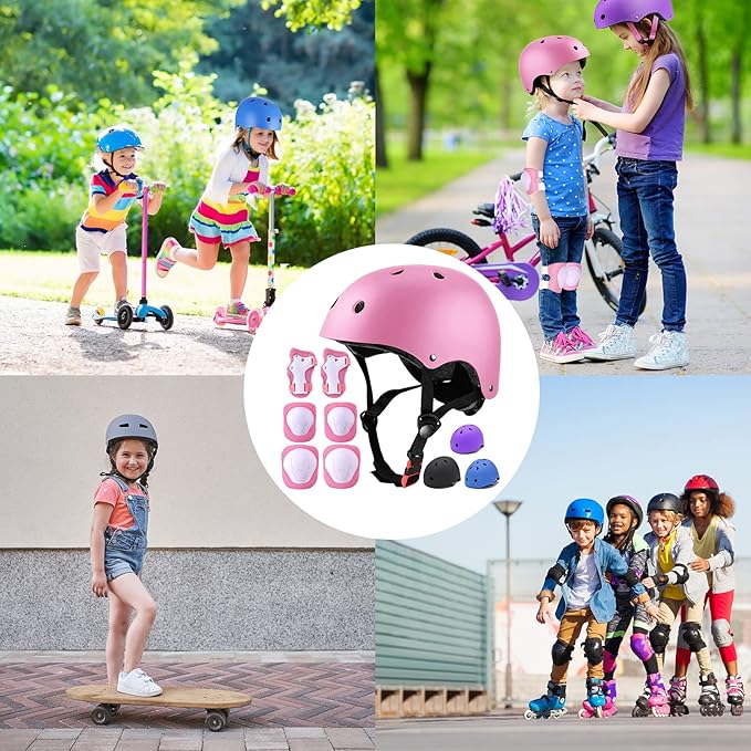 Kids Bike Helmet Set Adjustable for Children, Boys, Girls and Teenagers Aged 3-8 Years Includes Elbow, Knee, Wrist Guards Children's Helmet Protection Set for Bikes SkateboardsRollerskates