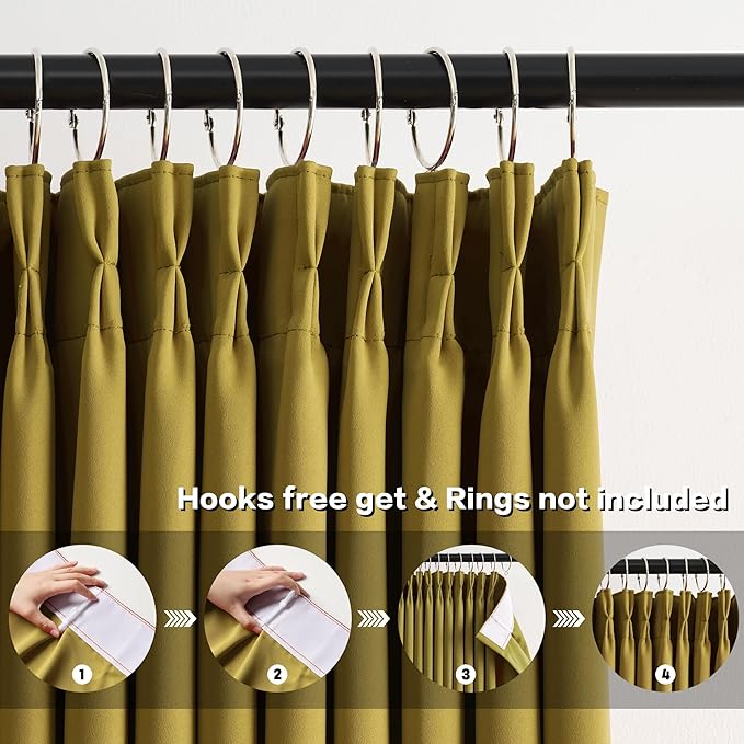 KEQIAOSUOCAI Yellow Pinch Pleated Curtains 92 Inch Length 2 Panels Set Noise Cancelling Window Drapes for Nursery Bedroom Living Room 40x92