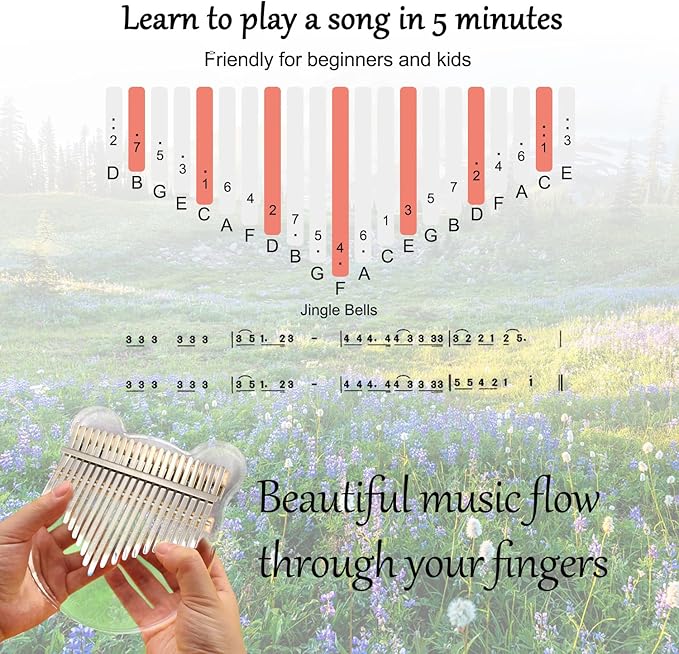 Acrylic Kalimba Thumb Piano,YUNDIE Portable 17/21 Keys Mbira Crystal Finger Piano, Musical Instruments Birthday Gift for Kid Adult Beginners Professional(Clear) (21 Keys)