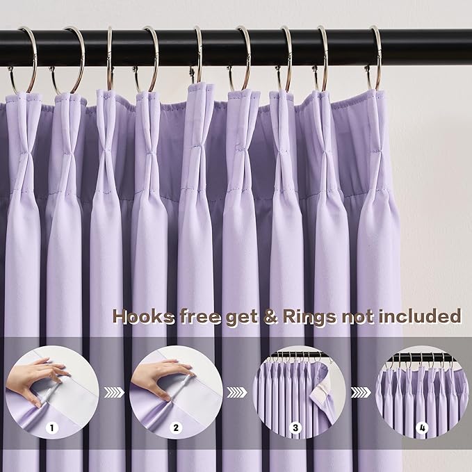 KEQIAOSUOCAI Light Purple Pinch Pleated Lilac Curtains Blackout 84 Inch Long, Thermal Insulated Darkening Drapes for Kids Nursery Bedroom Living Room Window Panels with Hooks 40 x 84 Inch