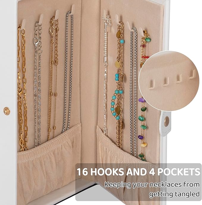 AKOZLIN 6-Tier Jewelry Box Lockable Leather Jewelry Storage Case with 5 Drawers for Women Girls Ring Necklace Earring Bracelet Holder Organizer with Mirror